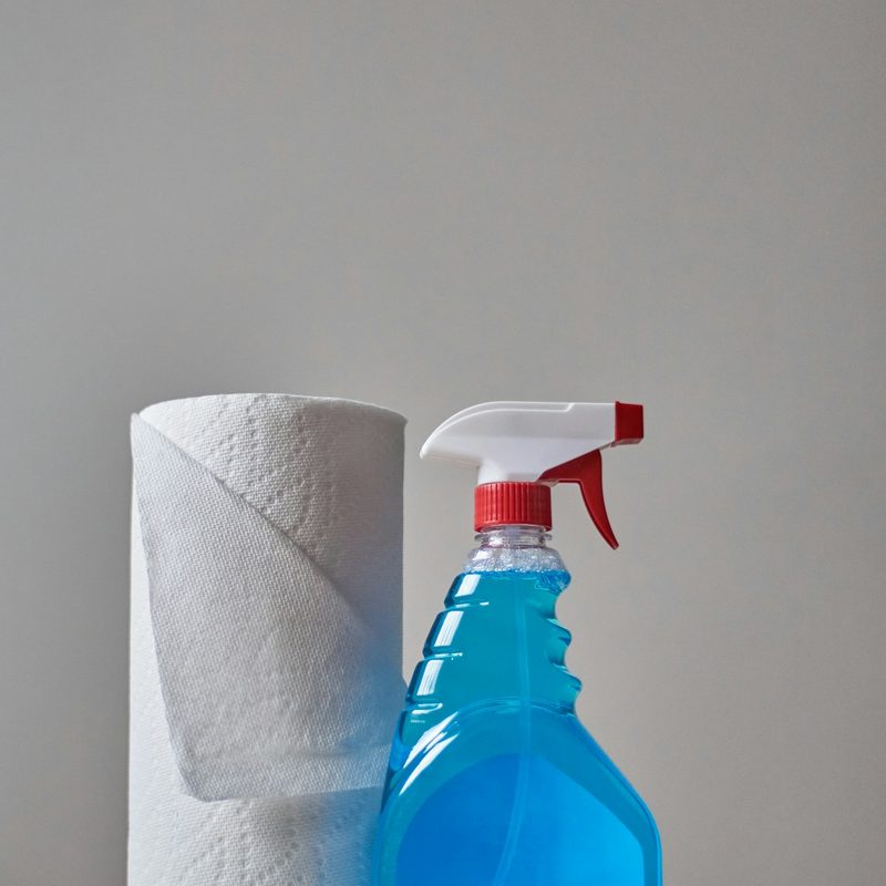 Spray cleaner and paper towels