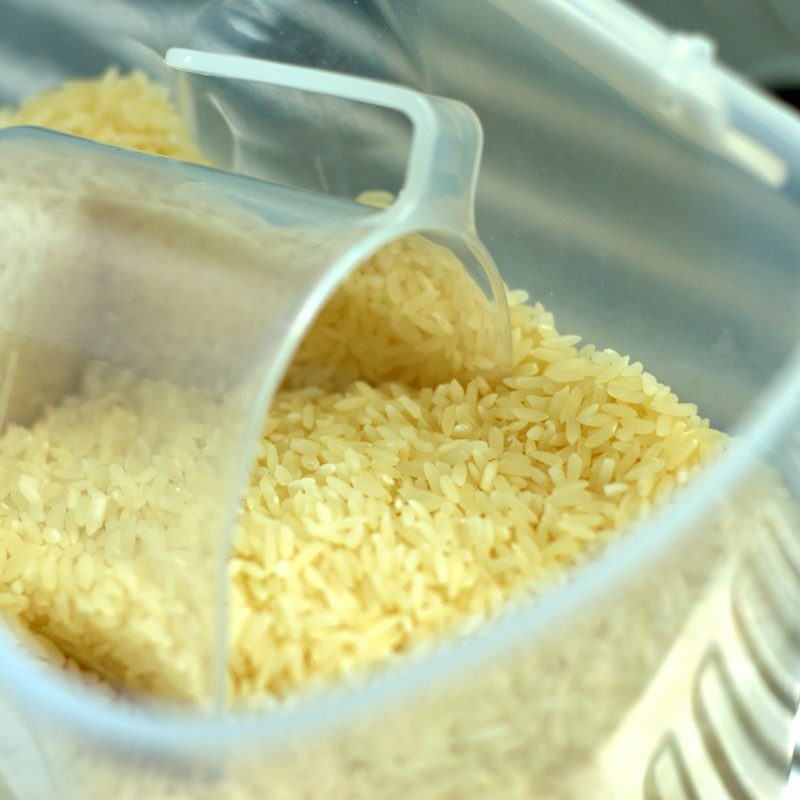 Long grain rice with a scoop