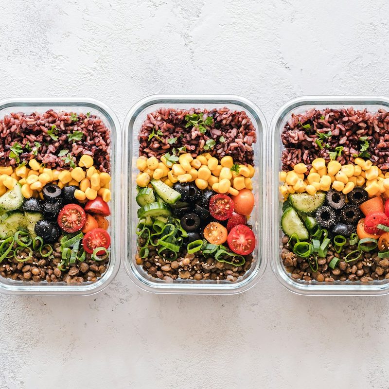 Glass food containers with meals